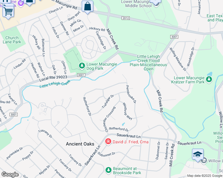 map of restaurants, bars, coffee shops, grocery stores, and more near 6543 Trafalgar Drive in Macungie