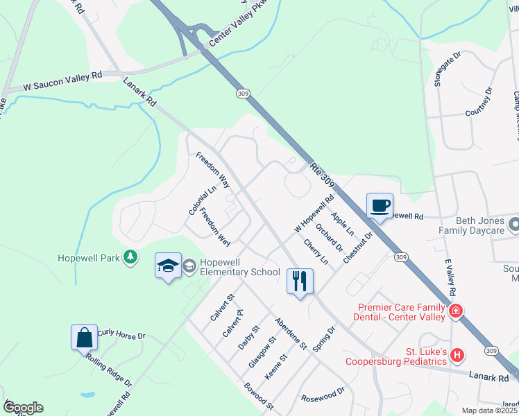 map of restaurants, bars, coffee shops, grocery stores, and more near 4601 Freedom Way in Lehigh County