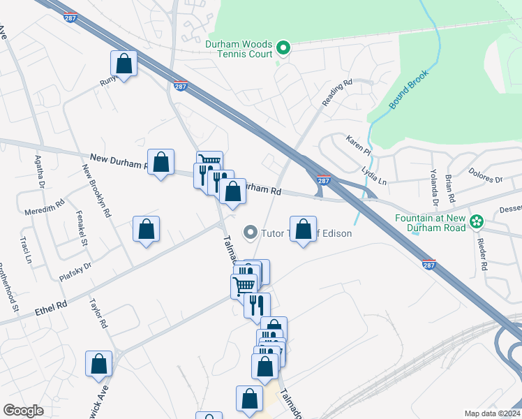 map of restaurants, bars, coffee shops, grocery stores, and more near 2 Ethel Road in Edison