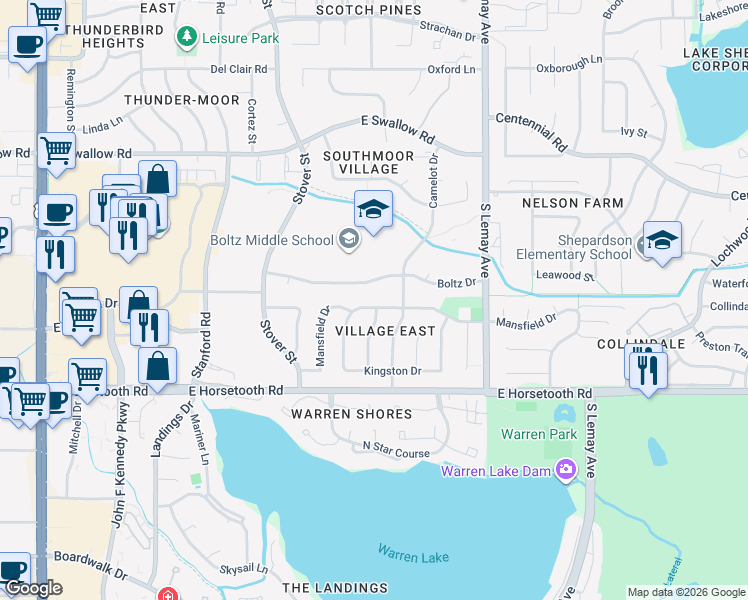 map of restaurants, bars, coffee shops, grocery stores, and more near 3401 Worwick Drive in Fort Collins