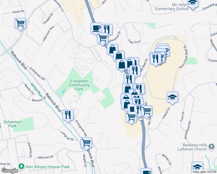 map of restaurants, bars, coffee shops, grocery stores, and more near 418 McKnight Circle in Pittsburgh