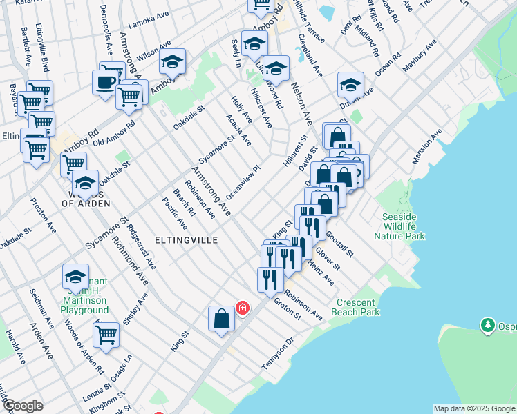 map of restaurants, bars, coffee shops, grocery stores, and more near 153 David Street in Staten Island