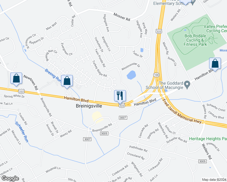 map of restaurants, bars, coffee shops, grocery stores, and more near 8719 Turkey Ridge Road in Breinigsville