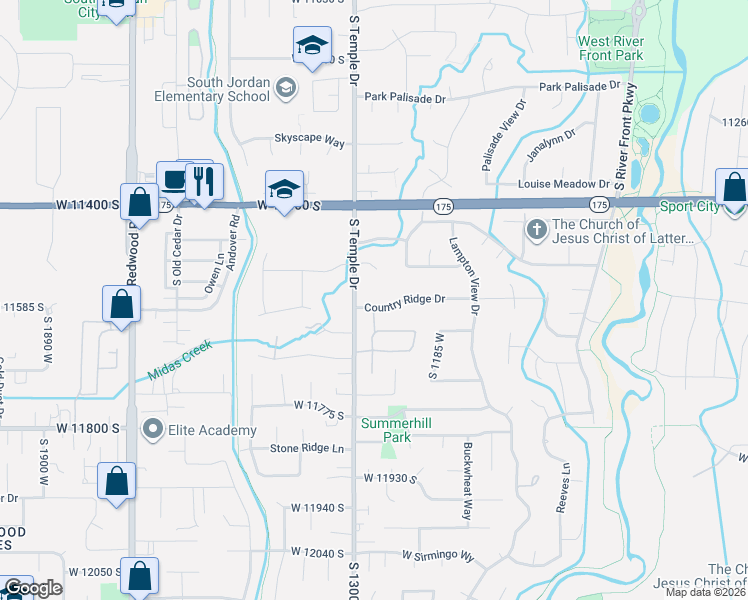 map of restaurants, bars, coffee shops, grocery stores, and more near 1266 Country Ridge Drive in South Jordan
