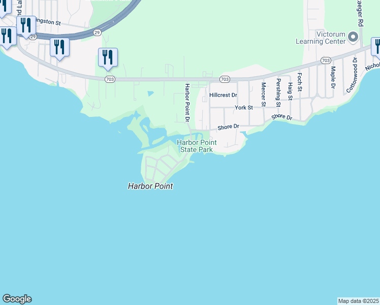 map of restaurants, bars, coffee shops, grocery stores, and more near 316 Harbor Point Drive in Celina