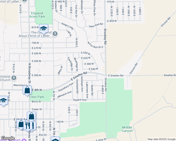 map of restaurants, bars, coffee shops, grocery stores, and more near 792 East 540 North in Tooele