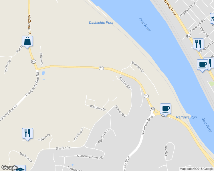 map of restaurants, bars, coffee shops, grocery stores, and more near 409 Newton Square in Coraopolis