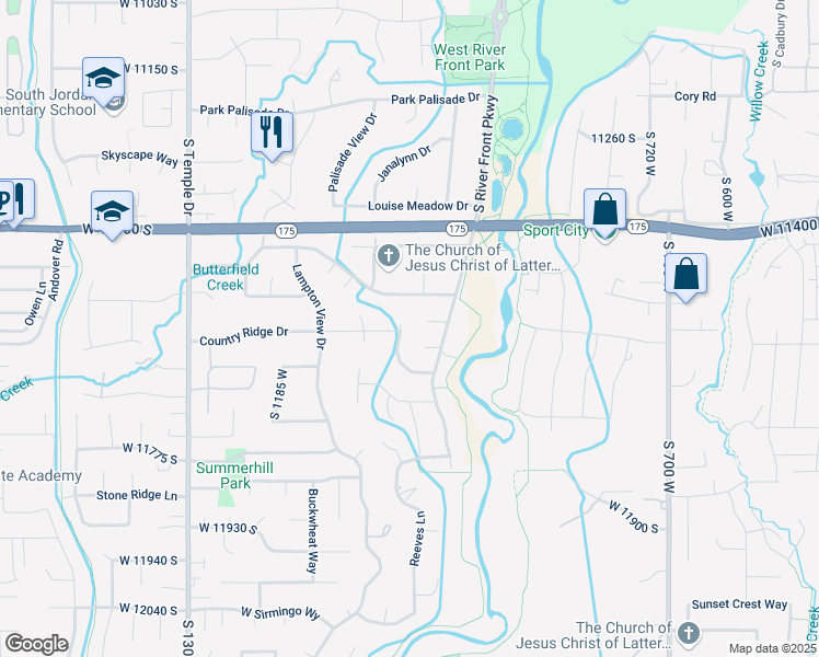 map of restaurants, bars, coffee shops, grocery stores, and more near 11602 Anna Emily Drive in South Jordan