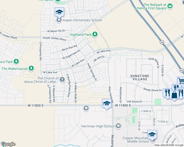 map of restaurants, bars, coffee shops, grocery stores, and more near 6117 West Poplar View Road in South Jordan