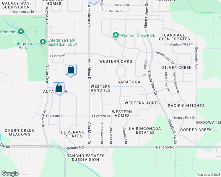 map of restaurants, bars, coffee shops, grocery stores, and more near 2373 Calle Seca Court in Redding