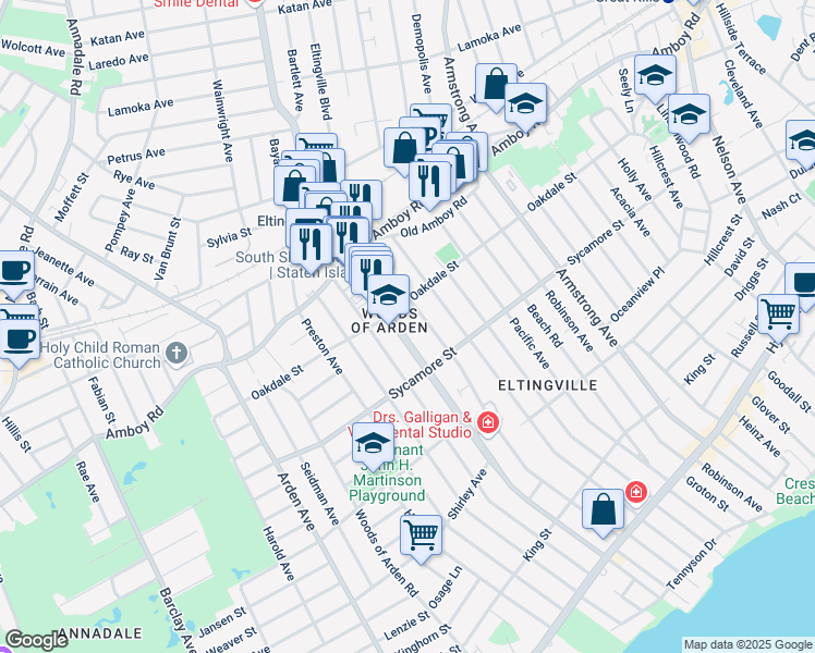map of restaurants, bars, coffee shops, grocery stores, and more near in Staten Island