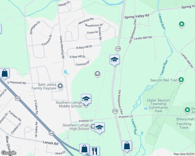 map of restaurants, bars, coffee shops, grocery stores, and more near in Lehigh County