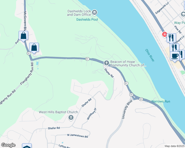 map of restaurants, bars, coffee shops, grocery stores, and more near 220 Westminster Drive in Coraopolis