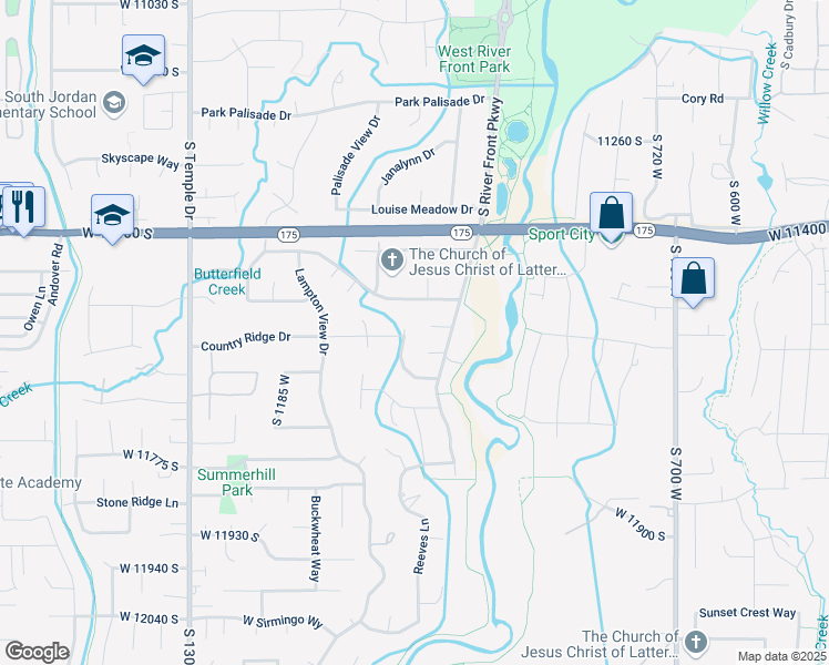 map of restaurants, bars, coffee shops, grocery stores, and more near 11602 Anna Emily Drive in South Jordan