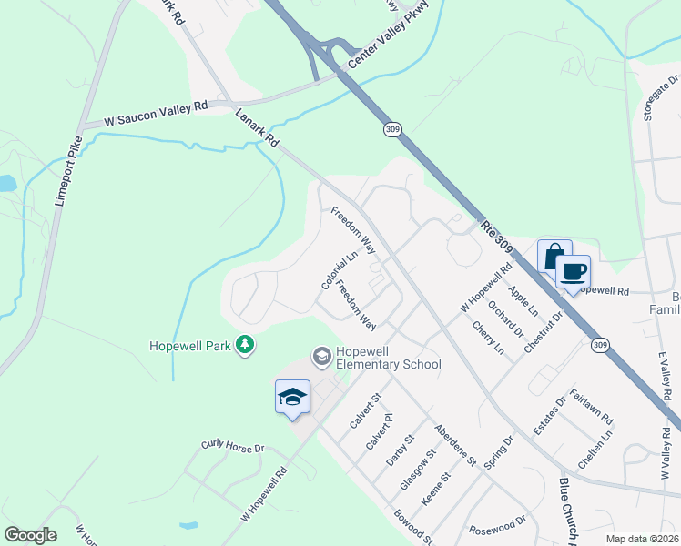 map of restaurants, bars, coffee shops, grocery stores, and more near 4719 Freedom Way in Lehigh County
