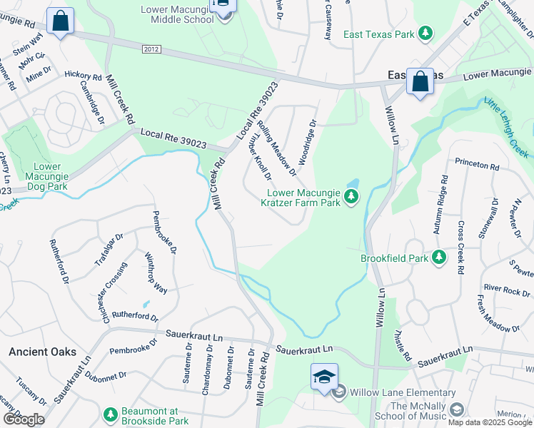 map of restaurants, bars, coffee shops, grocery stores, and more near 2049 Rolling Meadow Drive in Macungie