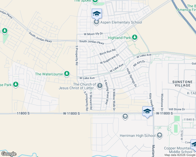 map of restaurants, bars, coffee shops, grocery stores, and more near 6352 West Lake Avenue in South Jordan