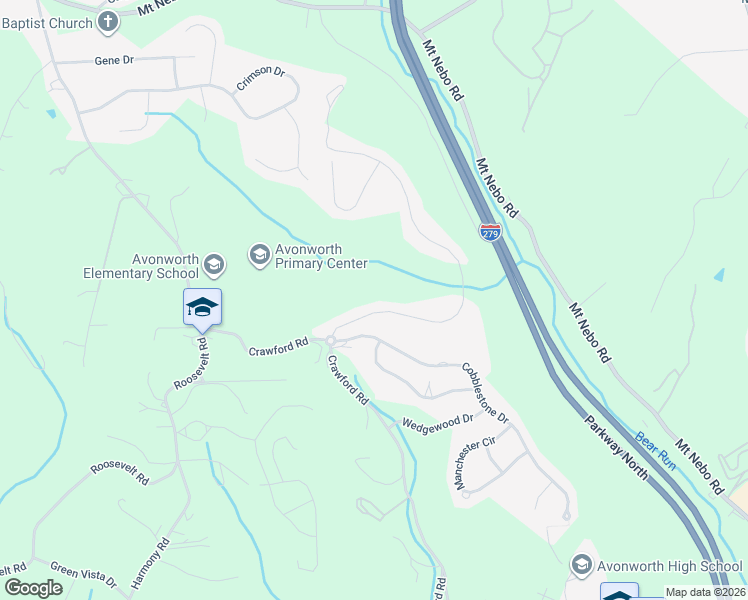 map of restaurants, bars, coffee shops, grocery stores, and more near 125 Buckingham Drive in Pittsburgh