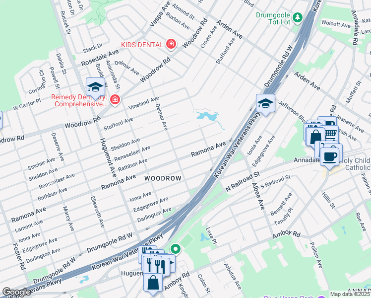 map of restaurants, bars, coffee shops, grocery stores, and more near 470 Rensselaer Avenue in Staten Island