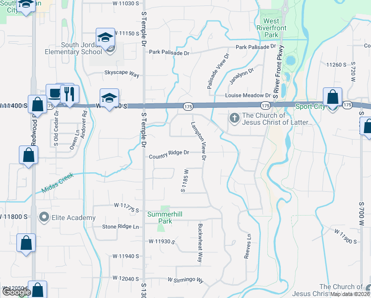 map of restaurants, bars, coffee shops, grocery stores, and more near 1182 Country Ridge Drive in South Jordan