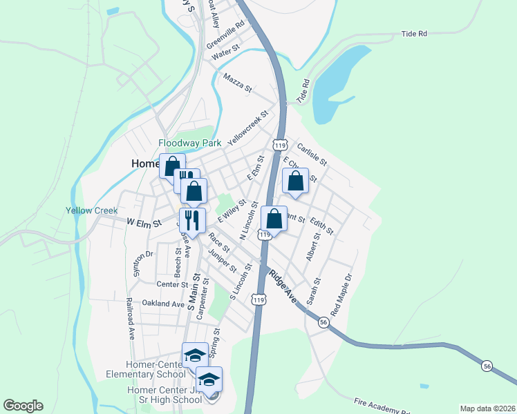 map of restaurants, bars, coffee shops, grocery stores, and more near 248 East Wiley Street in Homer City