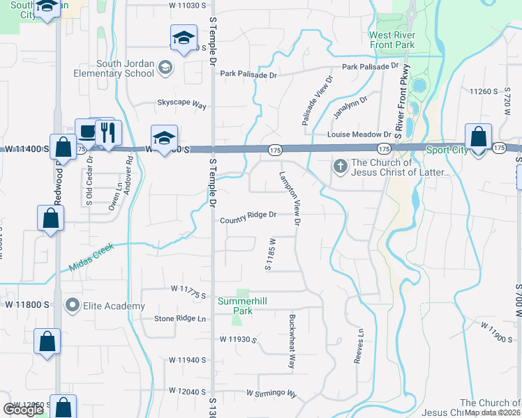 map of restaurants, bars, coffee shops, grocery stores, and more near 1202 Country Ridge Drive in South Jordan