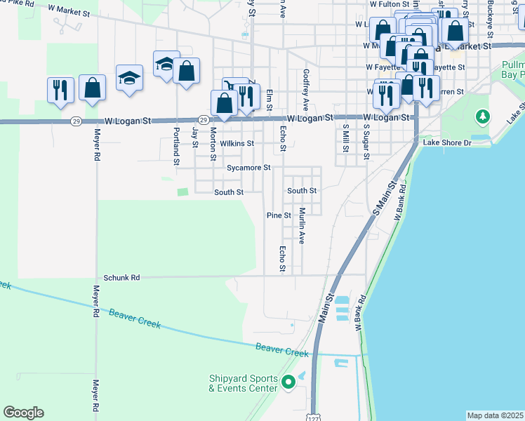 map of restaurants, bars, coffee shops, grocery stores, and more near 709 Elm Street in Celina