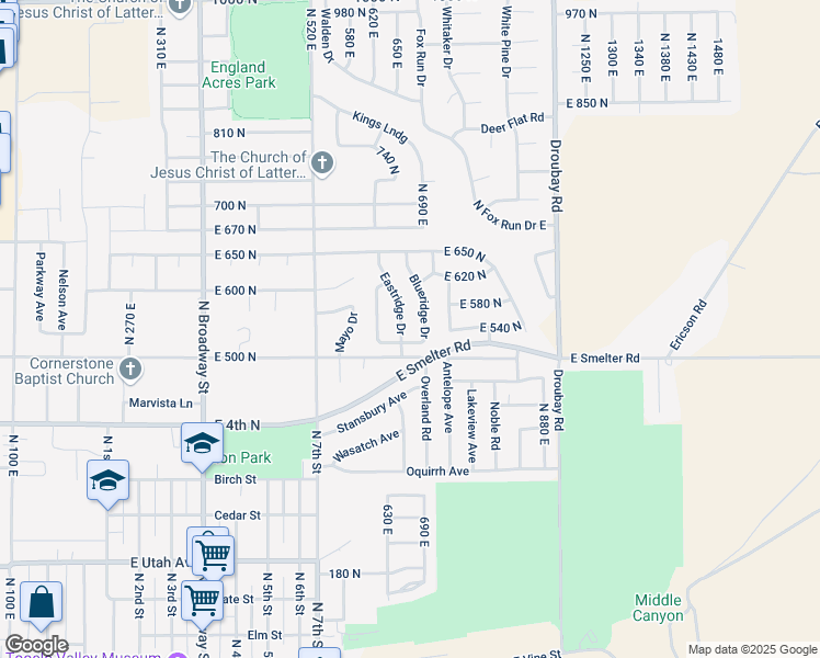 map of restaurants, bars, coffee shops, grocery stores, and more near 577 Blueridge Drive in Tooele
