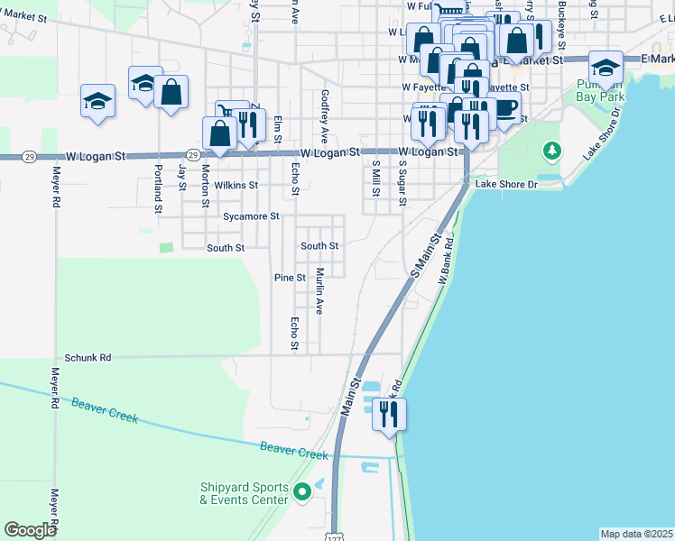 map of restaurants, bars, coffee shops, grocery stores, and more near 704 Murlin Avenue in Celina