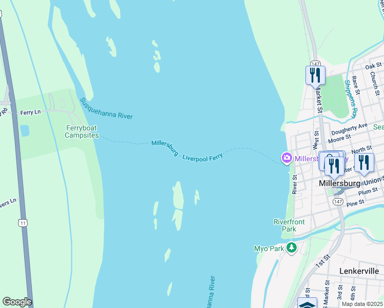 map of restaurants, bars, coffee shops, grocery stores, and more near Millersburg - Liverpool Ferry in Dauphin County