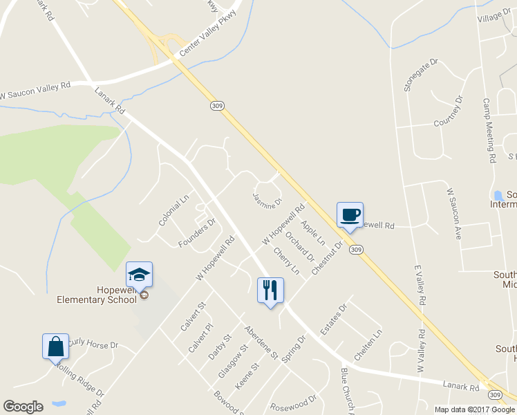 map of restaurants, bars, coffee shops, grocery stores, and more near 4546 Jasmine Drive in Lehigh County