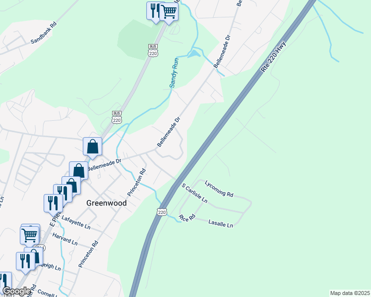 map of restaurants, bars, coffee shops, grocery stores, and more near 101-199 Frederick Road in Altoona