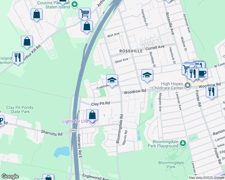 map of restaurants, bars, coffee shops, grocery stores, and more near 644 Bloomingdale Road in Staten Island