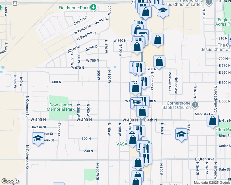 map of restaurants, bars, coffee shops, grocery stores, and more near 579 North 100 West in Tooele