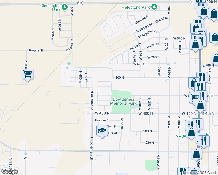 map of restaurants, bars, coffee shops, grocery stores, and more near 445 West 670 North in Tooele