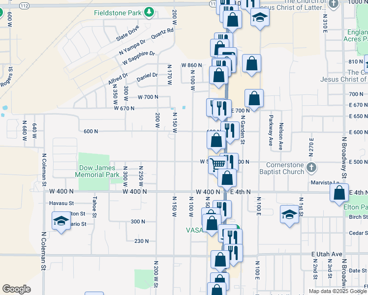 map of restaurants, bars, coffee shops, grocery stores, and more near 579 North 100 West in Tooele