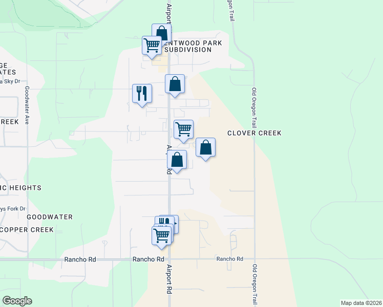 map of restaurants, bars, coffee shops, grocery stores, and more near 8759 Airport Rd in Redding