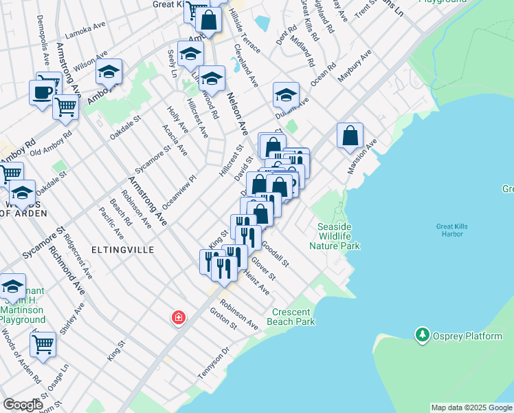 map of restaurants, bars, coffee shops, grocery stores, and more near 76 Wiman Avenue in Staten Island