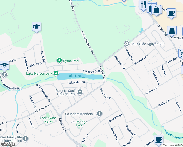 map of restaurants, bars, coffee shops, grocery stores, and more near 44 Lake Way in Piscataway