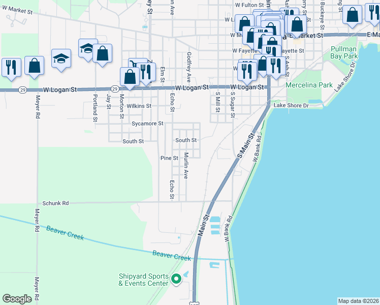 map of restaurants, bars, coffee shops, grocery stores, and more near 704 Murlin Avenue in Celina
