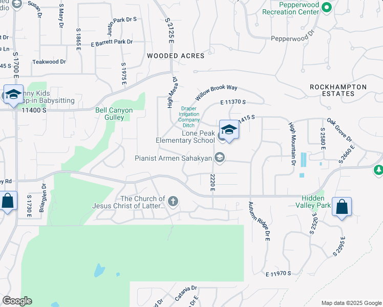 map of restaurants, bars, coffee shops, grocery stores, and more near 2195 Pinecrest Lane in Sandy