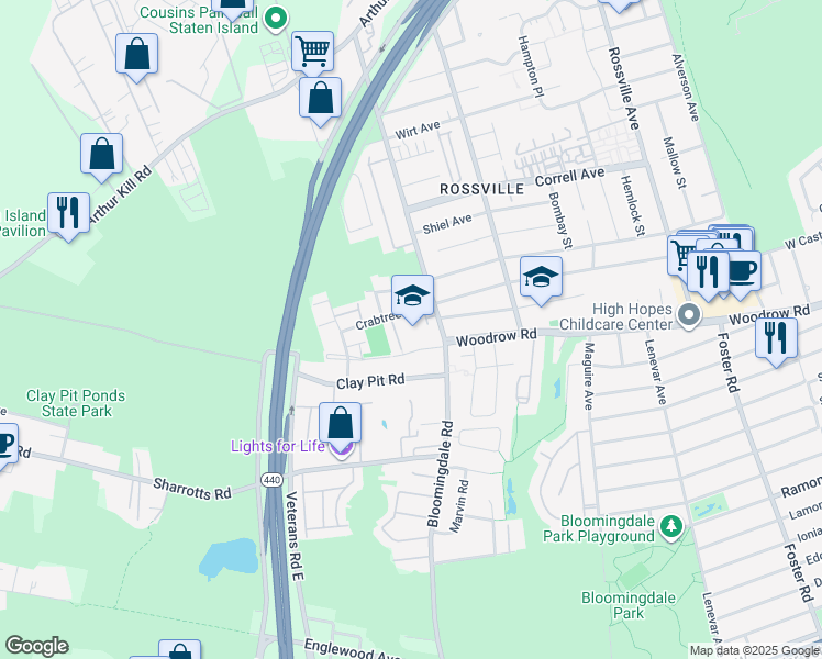 map of restaurants, bars, coffee shops, grocery stores, and more near 644 Bloomingdale Road in Staten Island