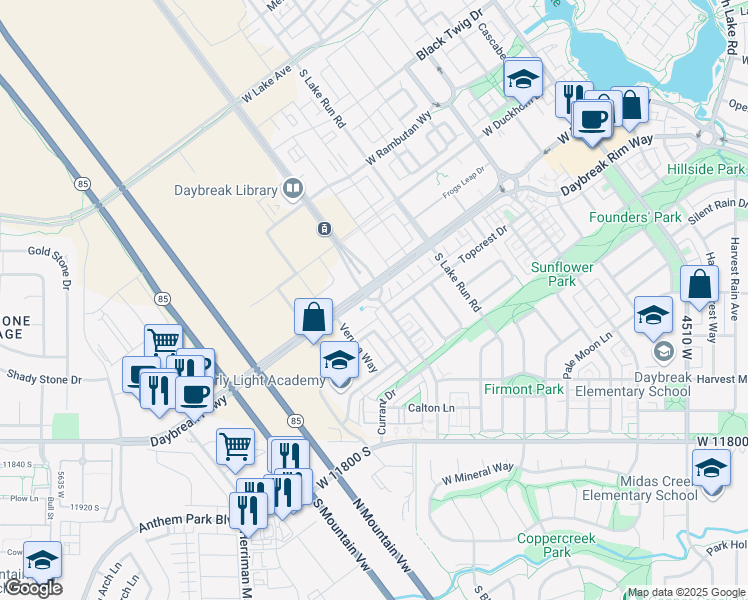 map of restaurants, bars, coffee shops, grocery stores, and more near South Grandville Avenue in South Jordan