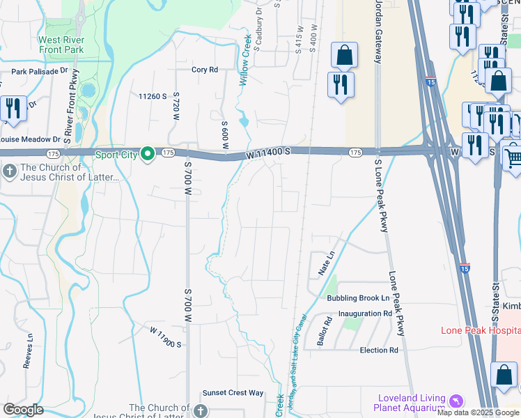 map of restaurants, bars, coffee shops, grocery stores, and more near 11559 South Junegrass Drive in Draper