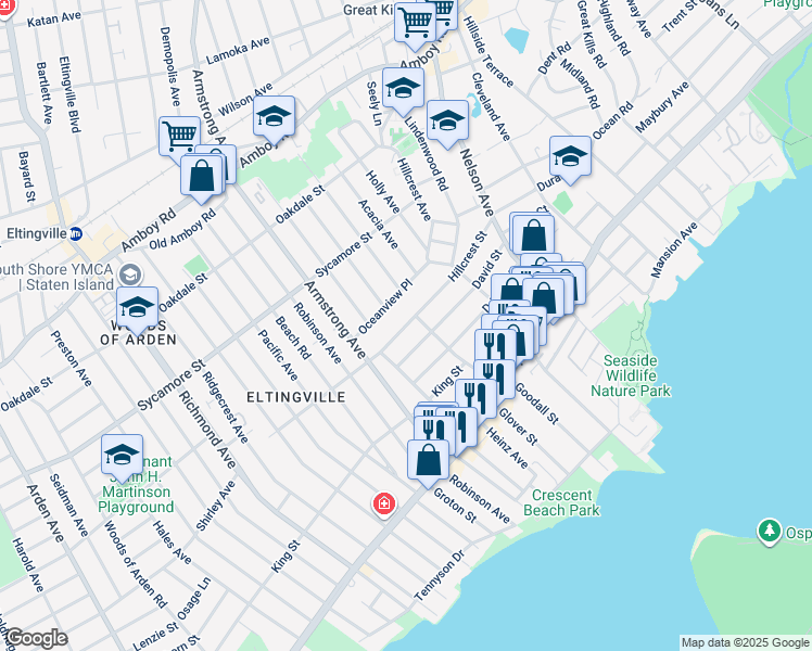 map of restaurants, bars, coffee shops, grocery stores, and more near 92 Oceanview Place in Staten Island