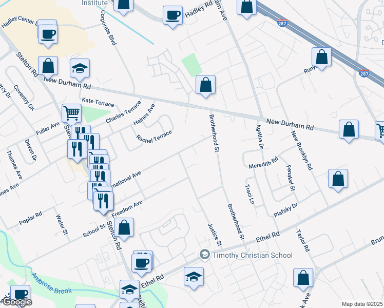 map of restaurants, bars, coffee shops, grocery stores, and more near 6 Jennifer Court in Piscataway