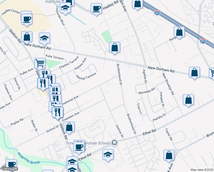 map of restaurants, bars, coffee shops, grocery stores, and more near 6 Jennifer Court in Piscataway