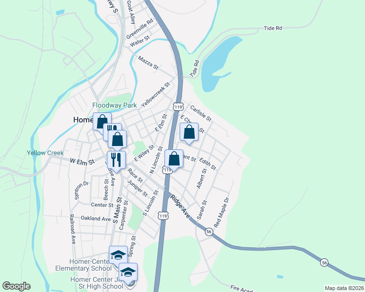 map of restaurants, bars, coffee shops, grocery stores, and more near 3117 U.S. 119 in Homer City