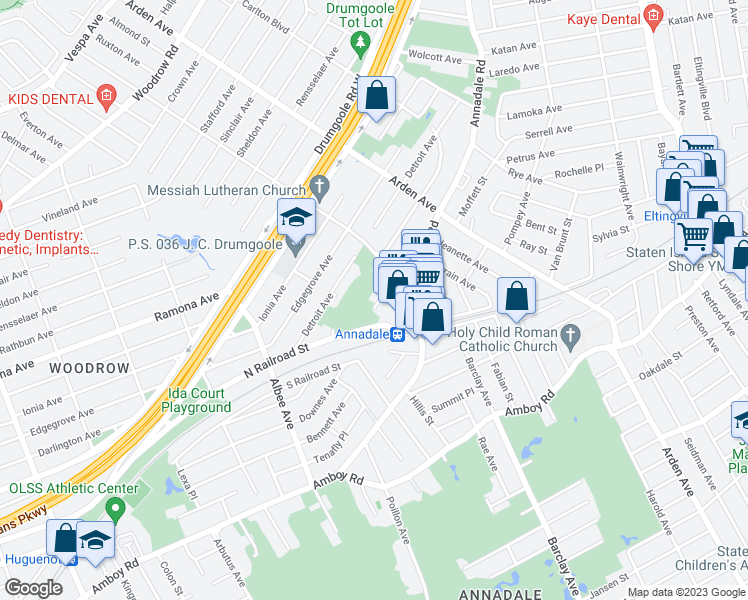 map of restaurants, bars, coffee shops, grocery stores, and more near 25 Burchard Court in Staten Island