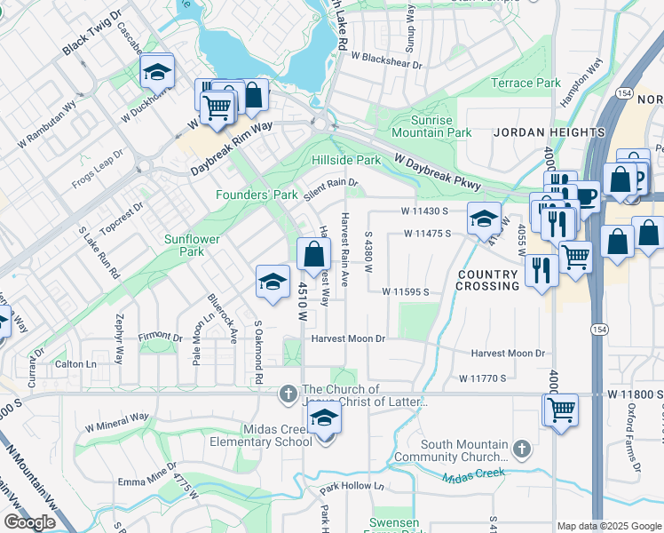 map of restaurants, bars, coffee shops, grocery stores, and more near 11541 Harvest Crest Way in South Jordan